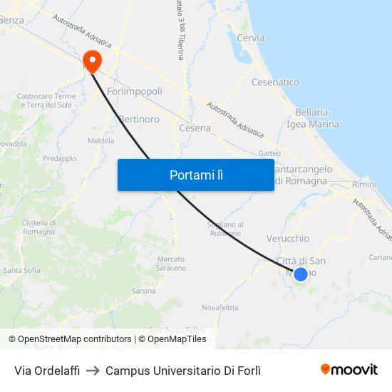 Via Ordelaffi to Campus Universitario Di Forlì map