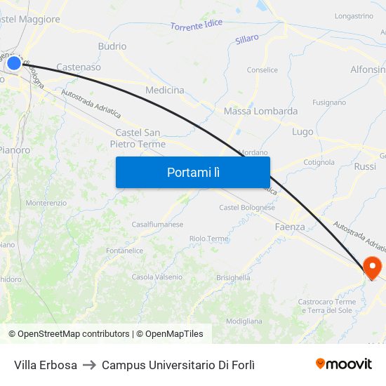 Villa Erbosa to Campus Universitario Di Forlì map