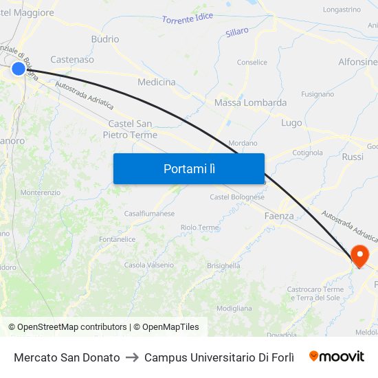 Mercato San Donato to Campus Universitario Di Forlì map