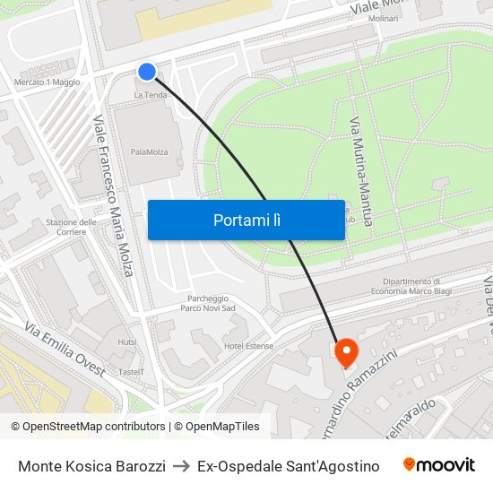 Monte Kosica Barozzi to Ex-Ospedale Sant'Agostino map