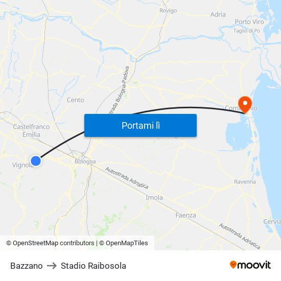 Bazzano to Stadio Raibosola map