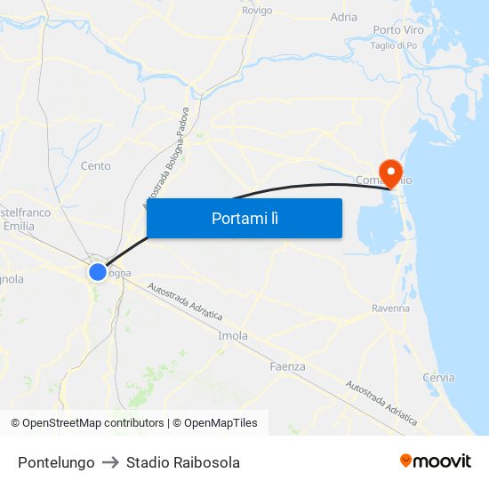 Pontelungo to Stadio Raibosola map