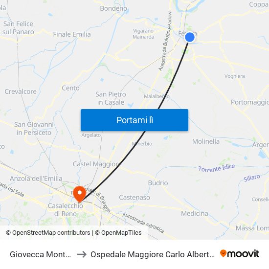 Giovecca Montebello to Ospedale Maggiore Carlo Alberto Pizzardi map