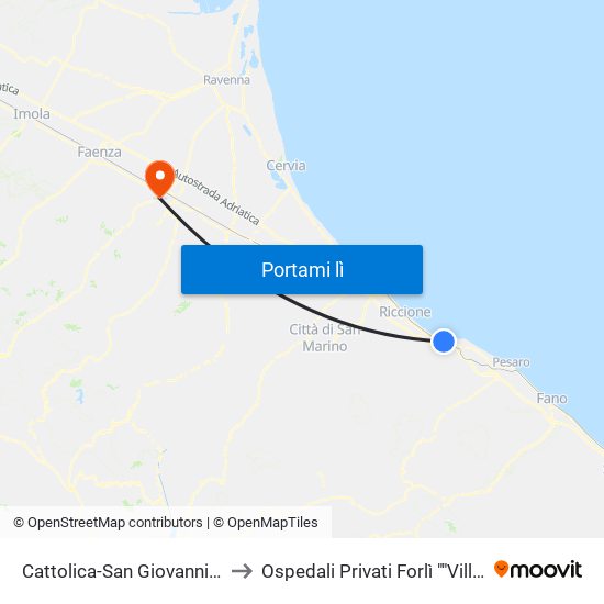 Cattolica-San Giovanni-Gabicce to Ospedali Privati Forlì ""Villa Serena"" map