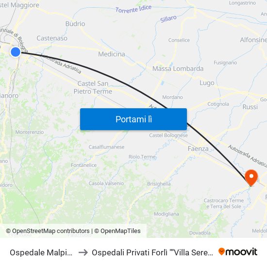 Ospedale Malpighi to Ospedali Privati Forlì ""Villa Serena"" map