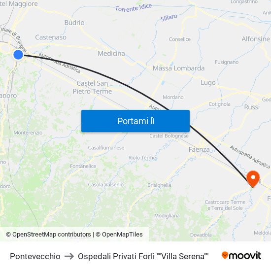 Pontevecchio to Ospedali Privati Forlì ""Villa Serena"" map