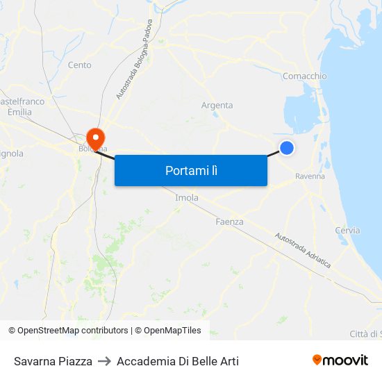 Savarna Piazza to Accademia Di Belle Arti map