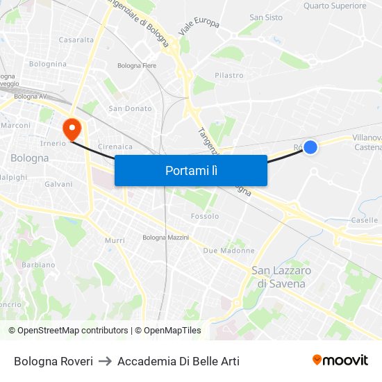 Bologna Roveri to Accademia Di Belle Arti map