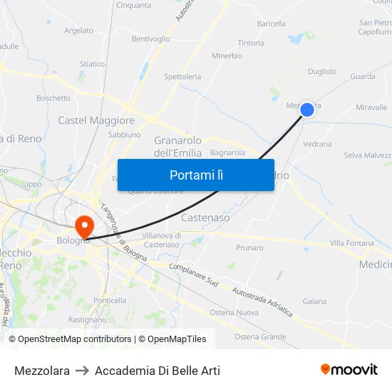 Mezzolara to Accademia Di Belle Arti map