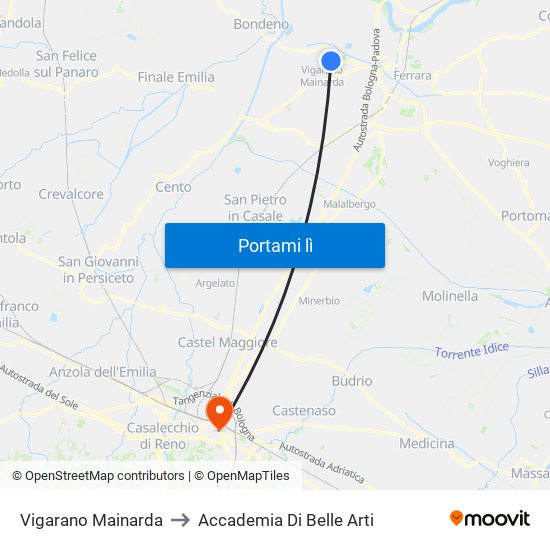 Vigarano Mainarda to Accademia Di Belle Arti map