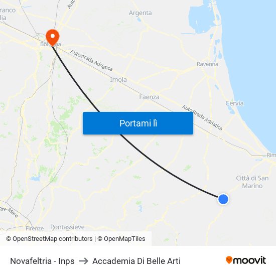 Novafeltria - Inps to Accademia Di Belle Arti map