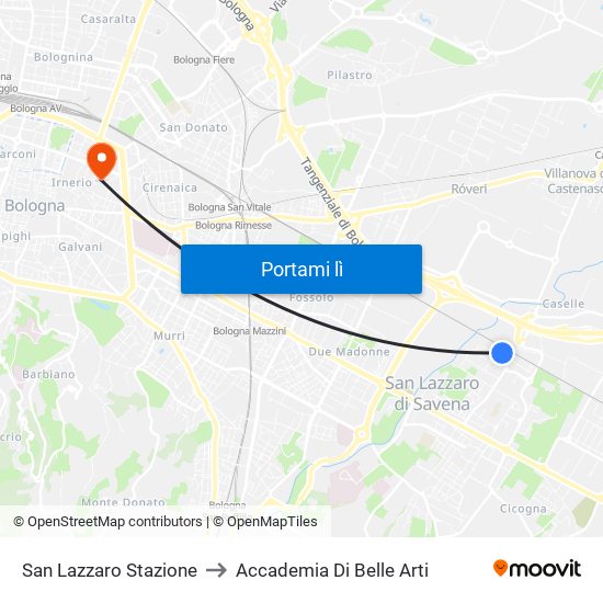 San Lazzaro Stazione to Accademia Di Belle Arti map
