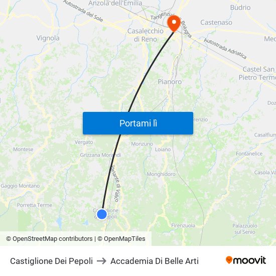 Castiglione Dei Pepoli to Accademia Di Belle Arti map