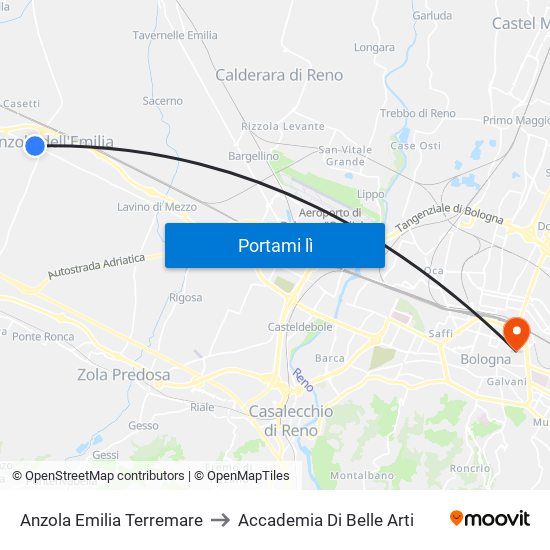 Anzola Emilia Terremare to Accademia Di Belle Arti map