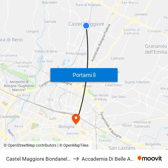 Castel Maggiore Bondanello to Accademia Di Belle Arti map