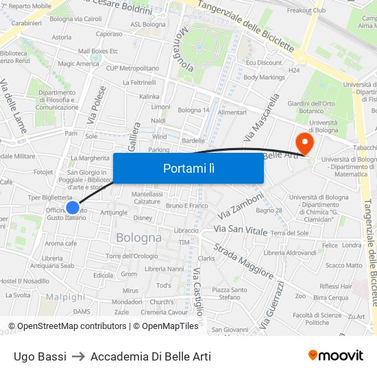 Ugo Bassi to Accademia Di Belle Arti map