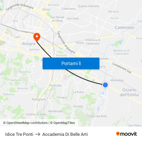 Idice Tre Ponti to Accademia Di Belle Arti map