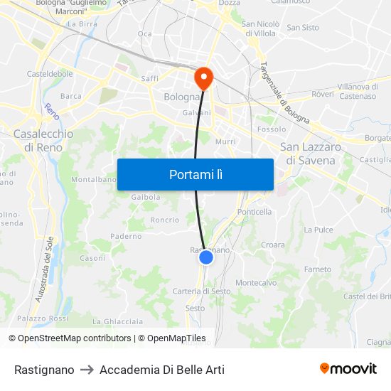 Rastignano to Accademia Di Belle Arti map