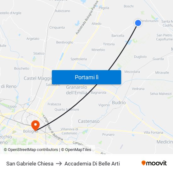 San Gabriele Chiesa to Accademia Di Belle Arti map