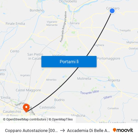 Copparo Autostazione [001] to Accademia Di Belle Arti map