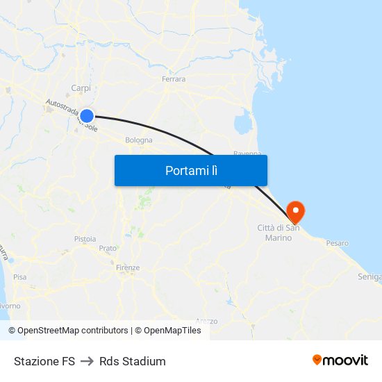 Stazione FS to Rds Stadium map