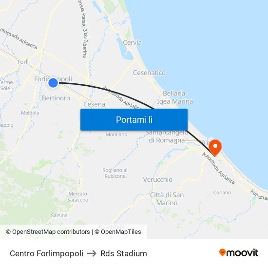 Centro Forlimpopoli to Rds Stadium map