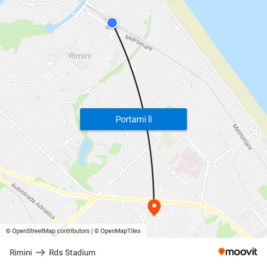 Rimini to Rds Stadium map