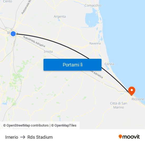 Irnerio to Rds Stadium map