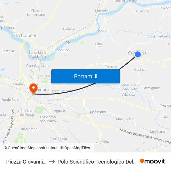 Piazza Giovanni XXIII [005] to Polo Scientifico Tecnologico Dell'Università Di Ferrara map