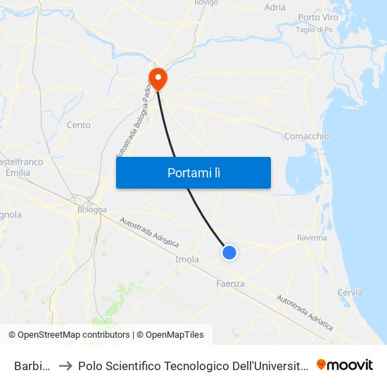 Barbiano to Polo Scientifico Tecnologico Dell'Università Di Ferrara map