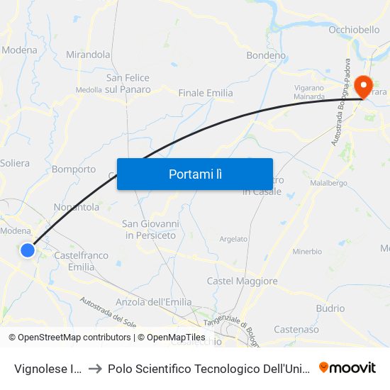 Vignolese Istituto to Polo Scientifico Tecnologico Dell'Università Di Ferrara map