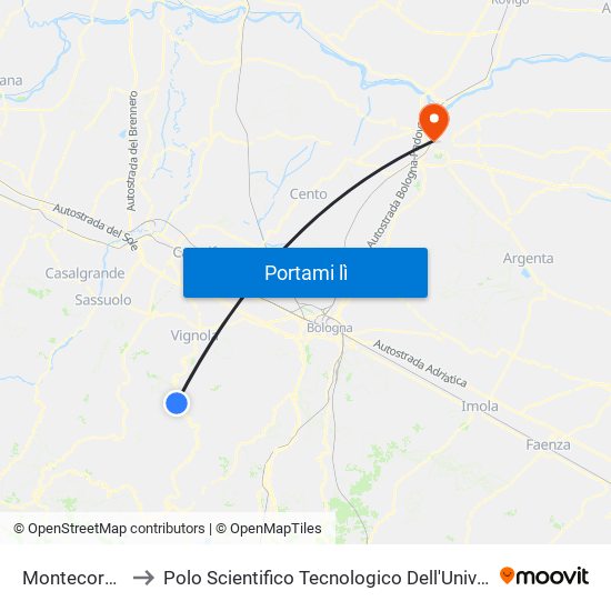 Montecorone Bv to Polo Scientifico Tecnologico Dell'Università Di Ferrara map