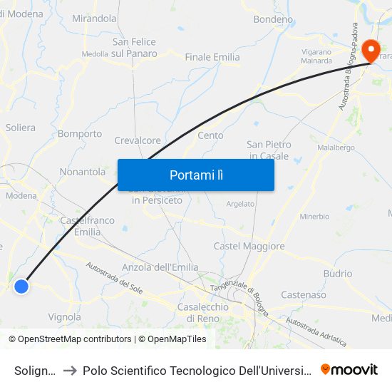 Solignano to Polo Scientifico Tecnologico Dell'Università Di Ferrara map