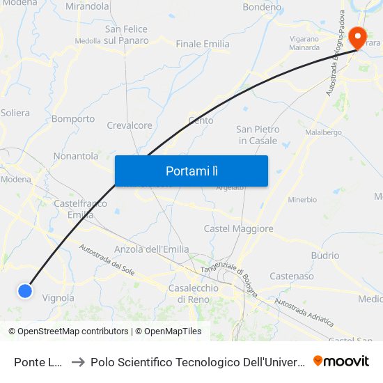 Ponte Legno to Polo Scientifico Tecnologico Dell'Università Di Ferrara map