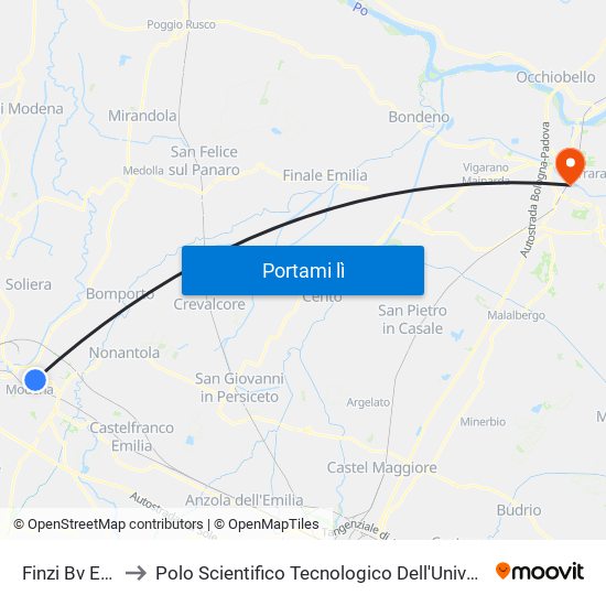 Finzi Bv Europa to Polo Scientifico Tecnologico Dell'Università Di Ferrara map