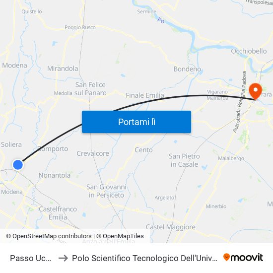 Passo Uccellino to Polo Scientifico Tecnologico Dell'Università Di Ferrara map