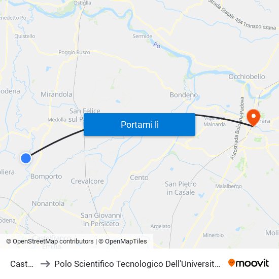 Castello to Polo Scientifico Tecnologico Dell'Università Di Ferrara map