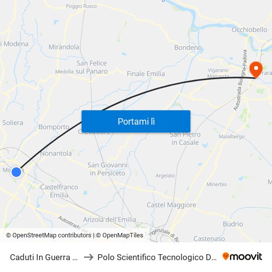 Caduti In Guerra Orto Botanico to Polo Scientifico Tecnologico Dell'Università Di Ferrara map