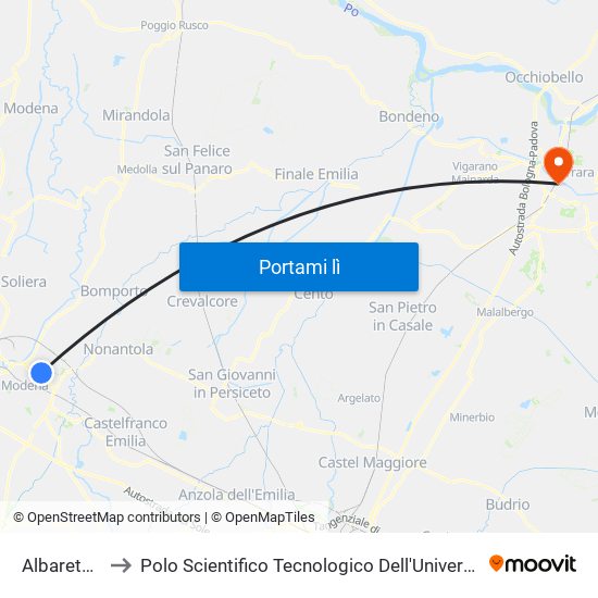 Albareto Fini to Polo Scientifico Tecnologico Dell'Università Di Ferrara map