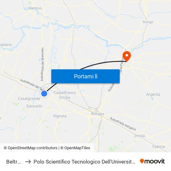 Beltrami to Polo Scientifico Tecnologico Dell'Università Di Ferrara map