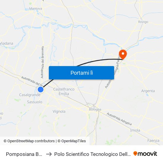 Pomposiana Bv S.Donnino to Polo Scientifico Tecnologico Dell'Università Di Ferrara map