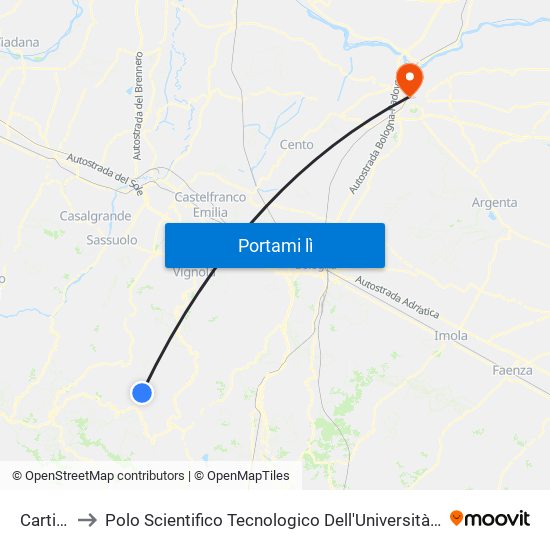 Cartiera to Polo Scientifico Tecnologico Dell'Università Di Ferrara map