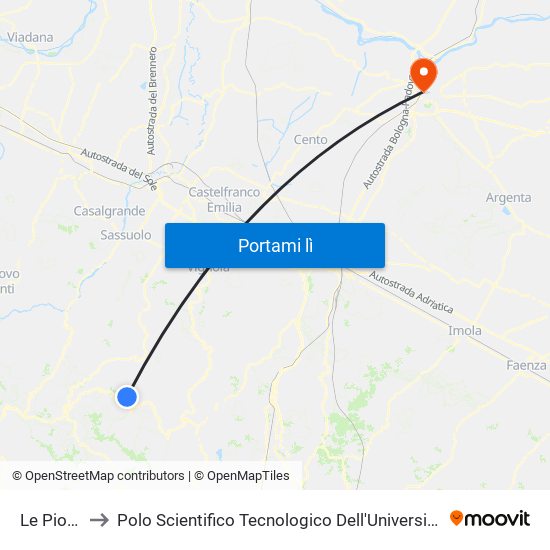 Le Pioppe to Polo Scientifico Tecnologico Dell'Università Di Ferrara map