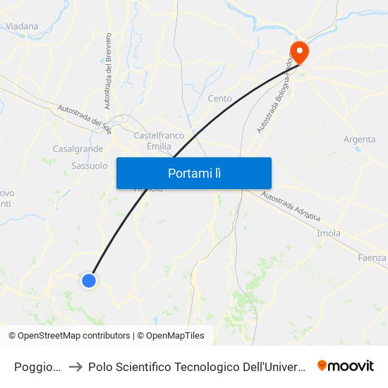 Poggioraso to Polo Scientifico Tecnologico Dell'Università Di Ferrara map