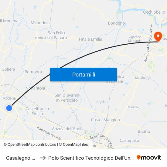 Casalegno Rotonda to Polo Scientifico Tecnologico Dell'Università Di Ferrara map