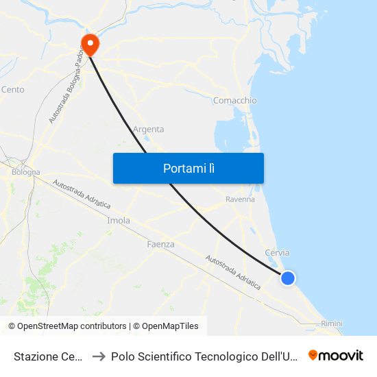 Stazione Cesenatico to Polo Scientifico Tecnologico Dell'Università Di Ferrara map