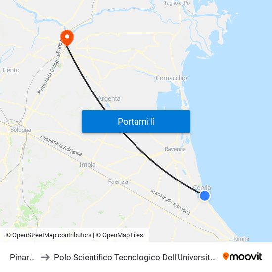 Pinarella to Polo Scientifico Tecnologico Dell'Università Di Ferrara map