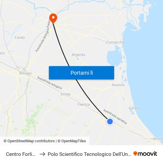 Centro Forlimpopoli to Polo Scientifico Tecnologico Dell'Università Di Ferrara map
