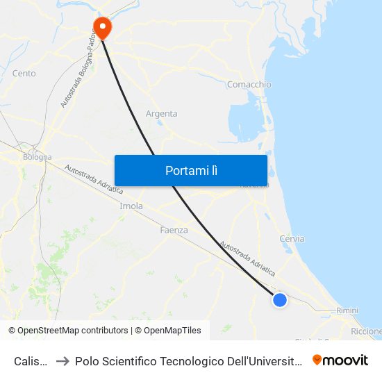 Calisese to Polo Scientifico Tecnologico Dell'Università Di Ferrara map