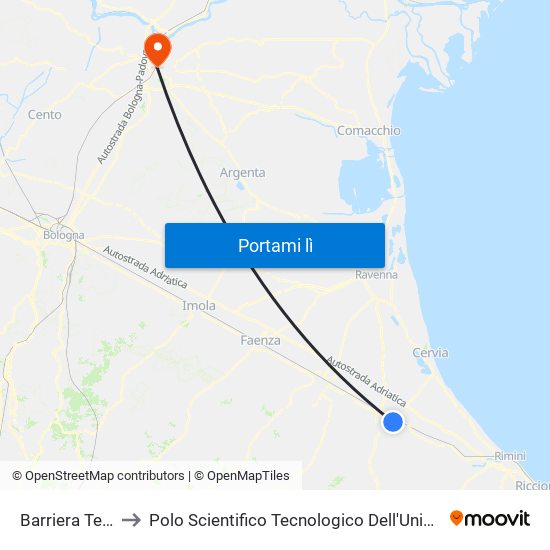 Barriera Terminal to Polo Scientifico Tecnologico Dell'Università Di Ferrara map